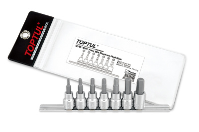 Набор торцевых головок 3/8" с шестигранными вставками 3-10 мм L=48 мм на планке 7 предметов TOPTUL