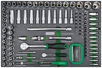 Набор головок и аксессуаров 1/4" и 1/2" 6-гр.,133 пр. в мягком ложементе TOPTUL  GEDD348